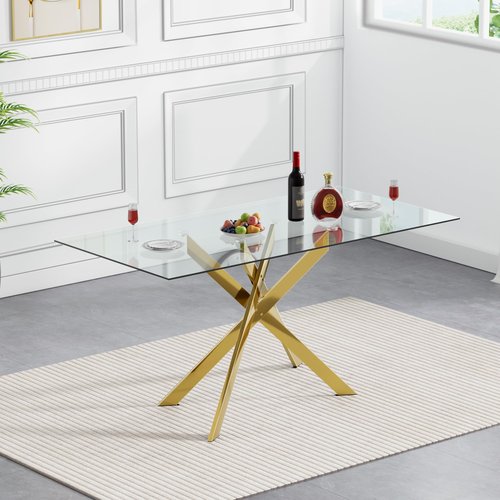 Rectangle Glass Dining Table Set for 4, 52'' Kitchen Table and Chairs Set, 5PCS Modern Dining Room Table Set with 4 Dining Chair for Home