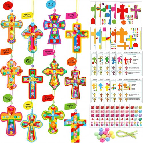 Epakh 36 Sets DIY Religious Cross Craft Kits - Create Christian Ornaments for Church & Sunday School Decor