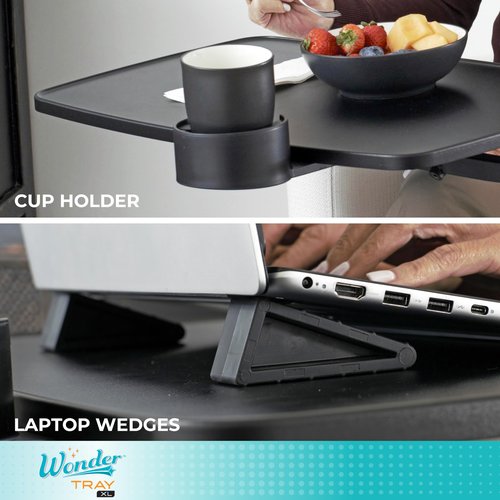 Stander Wonder Tray, Adjustable Swivel Table, Extra-Large Computer Stand, Couch Desk & Gaming Bench, TV-Trays for Eating on Couches, Chairs, Recliners with Laptop Wedges and Cup Holder, XL, Black