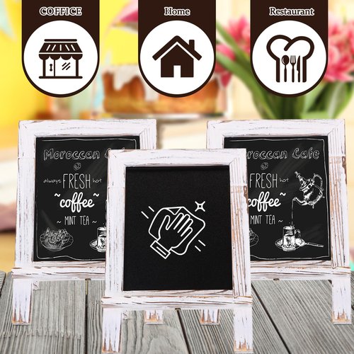 Harloon 3 Pack Office Framed Tabletop Chalkboard Sign 9.5" x 14"Rustic Wood Tabletop Chalkboard with 5 Chalk Marker Countertop Memo Board for Wedding Kitchen Birthday Café Bar Décor (White)