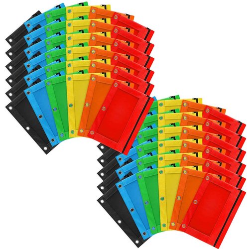 Gloween Pencil Pouch for 3 Ring Binder, 72 Pack Zipper Pencil Pouches/Case in Assorted Color, Durable Binder Pencil Pouch/Bag for Office School Supplies (6 Colors)