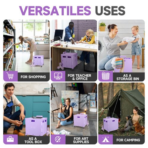 Foldable Rolling Crate for Stair Climbing : Handcart for Shopping Teacher Laundry (Lavender)