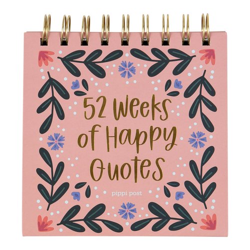 52 Weeks of Happy Quotes Desk Flip Calendar by Pippi Post, Office Desk Decor for Women, Aesthetic Cute Accessories, Positive Affirmations Decorations, Motivational and Inspirational Gifts for Women