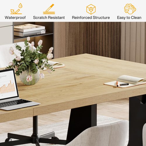 Tribesigns Large Conference Table, 70.9 Inches Rectangular Office Desk, Rustic Wood Conference Meeting Room Table for 6-8 People, Business Seminar Tables, Breakroom, Reception Office Furniture, Oak