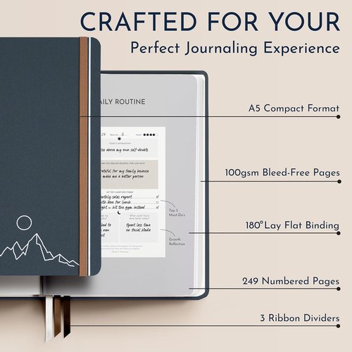 Gratitude Journal by Premium – 6-Month Guided Daily Prompts & Habit Tracker | Hardcover, 249 Pages, Lay Flat, 100gsm Paper – Ideal Mindfulness Gift for Men