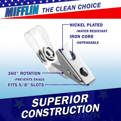 Mifflin-USA Horizontal Card Protector with Metal Clip and Vinyl Straps (Clear, 4x3 Inch, 250 Pack), Waterproof PVC ID Name Badge Holder with Clip