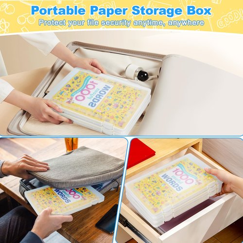 Bluedale 4 Pack A4 File Box Paper Organizers Holder, Transparent Document Paper Project Case, Plastic Paper Storage Container Box File Protector for Magazine, Scrapbook, Office School Supplies