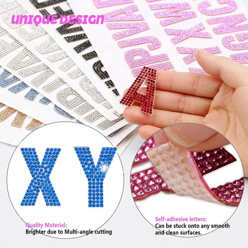 PRATIQUE Glitter Rhinestone Alphabet Stickers - 26 Self-Adhesive Letters for DIY Art & Crafts | Blue