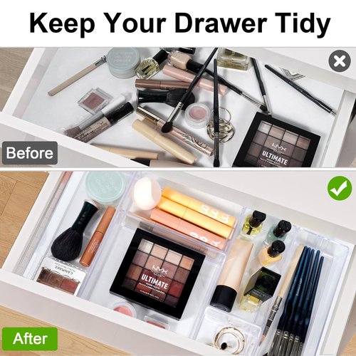 Recogwood Stackable Acrylic Drawer Organizer Set, 11 PCS Multi-Size Storage Bins for Makeup, Office Desk, Bathroom, Vanity and Kitchen Utensils