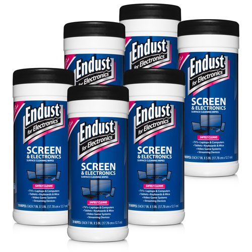 Endust For Electronics; Screen & Surface Cleaning Wipes, For TV, Phone, Computer Monitor, Laptop, Tablet, Pre-Moistened, Alcohol and Ammonia Free, 70 Count, 6 Pack (11506P6)