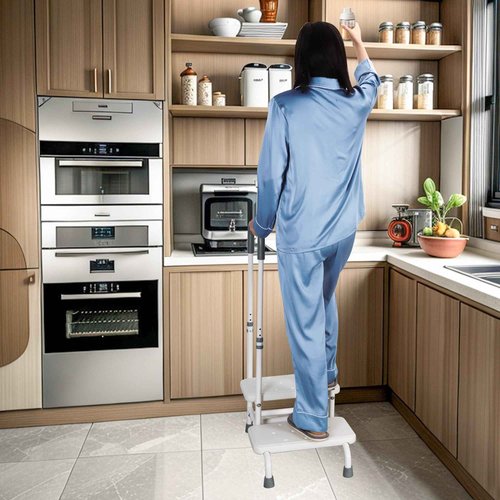 NIdreamCE Bed Steps for High Beds for Adults,2 Step Stool with Adjustable Handrail for Fall Prevention Foot Stool Ladder for Bedside, Kitchen, Car, RV, Bathtub