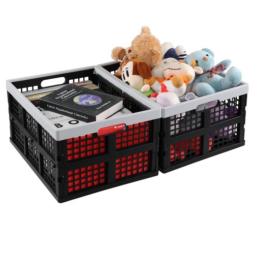 Qskely 2-Pack 34 L Plastic Collapsible Storage Crate, Stacking Folding Crates