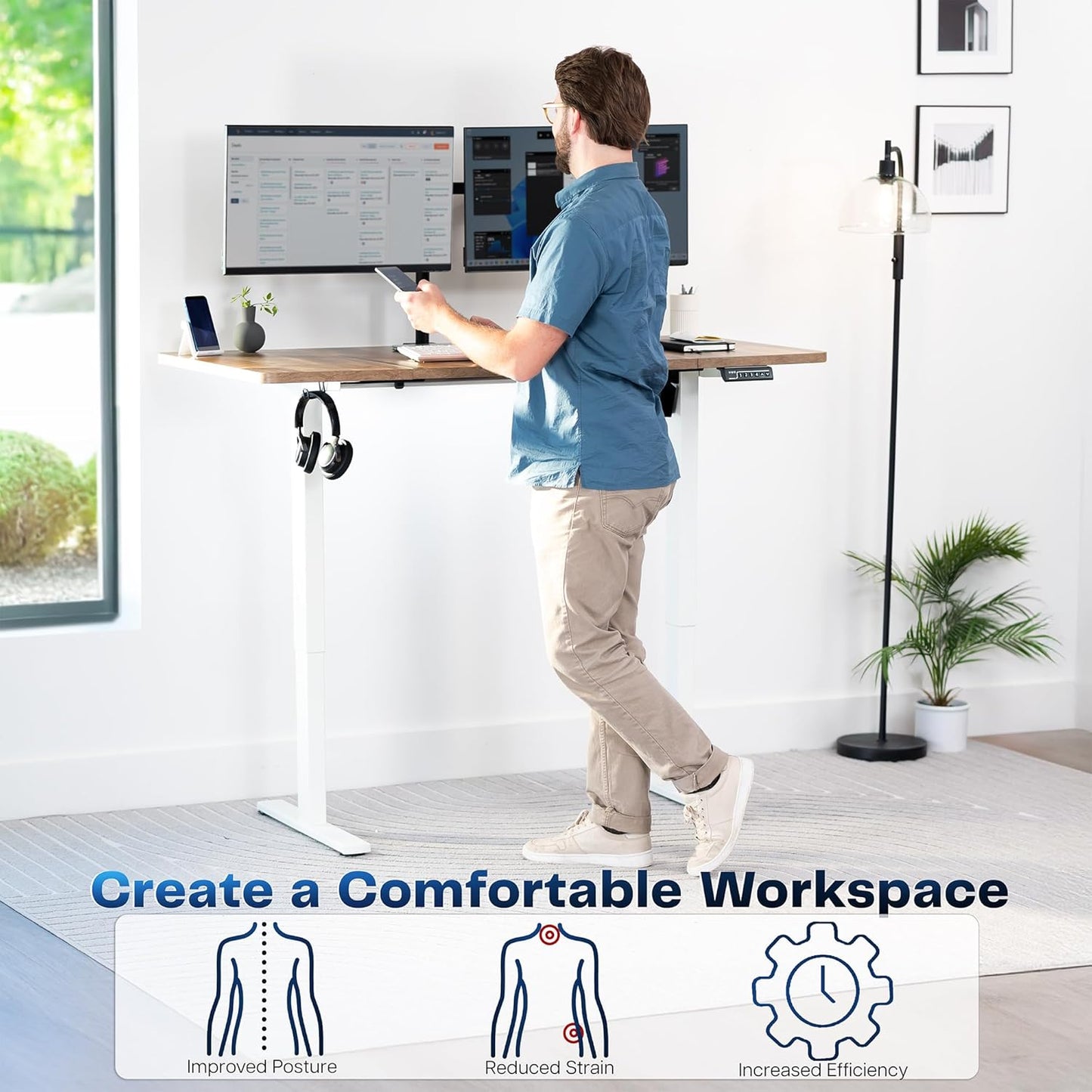 VIVO Electric Standing Desk - Memory Height Adjustment, 43 x 24 in, Reclaimed Wood Top, White Frame