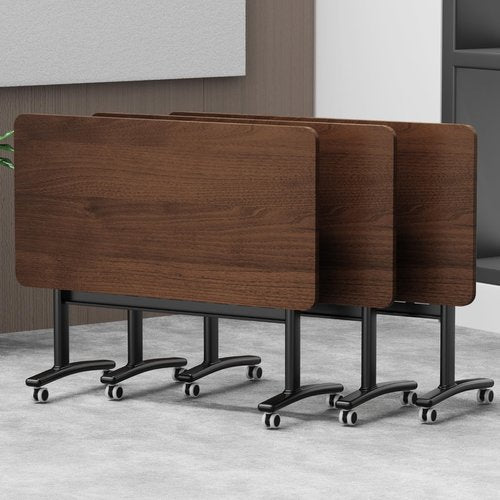 LoLuco Conference Table, Mobile Folding Conference Room Table with Wheels, Seminar Table with Flip-Top Design for Offices, Meeting Rooms and Classrooms (Black Walnut Desktop + Black Base, 63×24×30in)