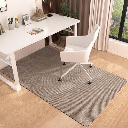 Placoot Corduroy Office Chair Mat, 35x55 Inch, Light Brown, Anti-Slip Rubber Base for Hard Floors, Desk Mat by Placoot