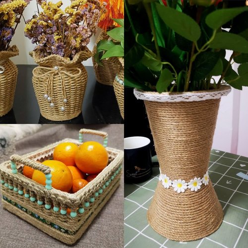 ILIKEEC 4mm Jute Twine, 164 Feet Braided Jute Rope, Heavy Duty and Thick Twine Rope for DIY Artwork, Bundling, Home Decor, Gardening Applications (4MM 164FT)