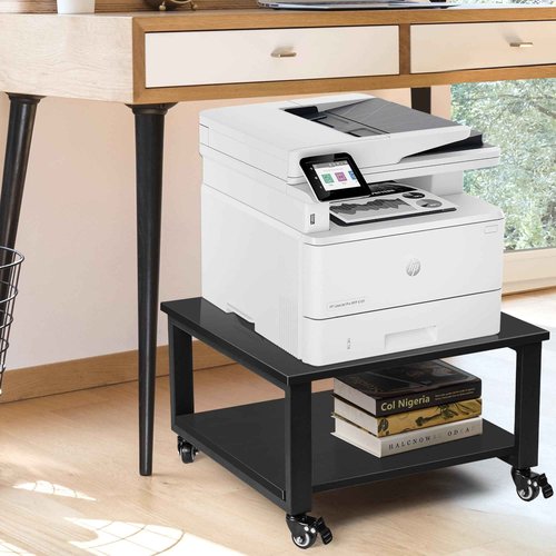 Cakokow Under Desk Printer Stand - 2-Tier Industrial Mobile Printer Table with Storage Shelf, 19.7''x19.7''x12.6'' Heavy Duty Wood Rolling Printer Cart with Wheels for Home and Office,Classic Black