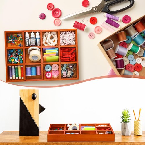 Wonderjune 2 Pack Wooden Drawer Organizer with 12 Compartments 12 Grid Sorting Tray Divided Tray Display Finished Section Box for Arts and Crafts Supplies Stationery Small Items 12.9 x 9.1 x 1.55 Inch