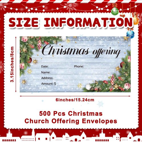 Cholemy 500 Pcs Christmas Offering Envelopes for Church - 6.3 x 3.1 Inch Tithes and Offering Envelopes for Religious Tithe Donation - Bulk Church Supplies