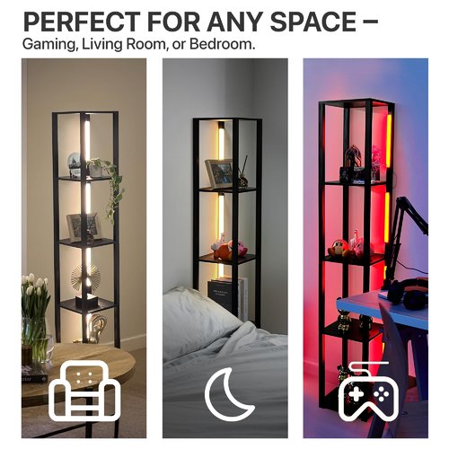FENLO RGB Floor Lamp with Shelves - Full Color Temperature Control, Adjustable Brightness and Bright Long Lasting Integrated Lighting - Full Spectrum Color Changing Lights