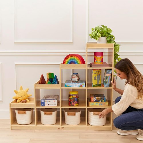 ECR4Kids Double-Sided Cube Storage Organizer - Versatile Classroom Furniture in Natural Finish