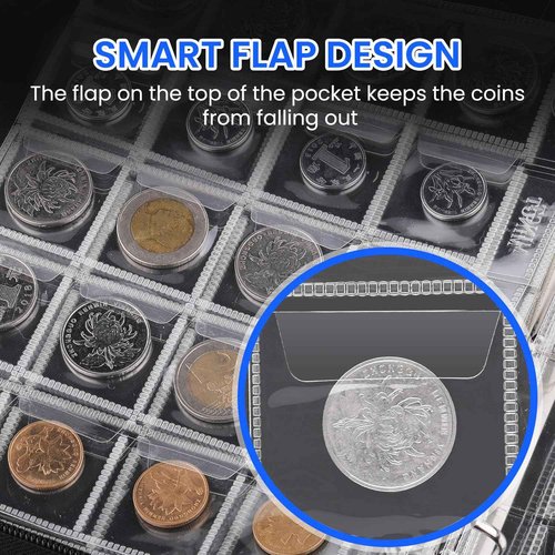 Coin Collection Supplies Holder for Collectors with Handle, Fireproof 400 Pockets Coin Collection Book & 36 Paper Money Organizer Binder for Coin Currency Collection Supplies,Pennies (Black)