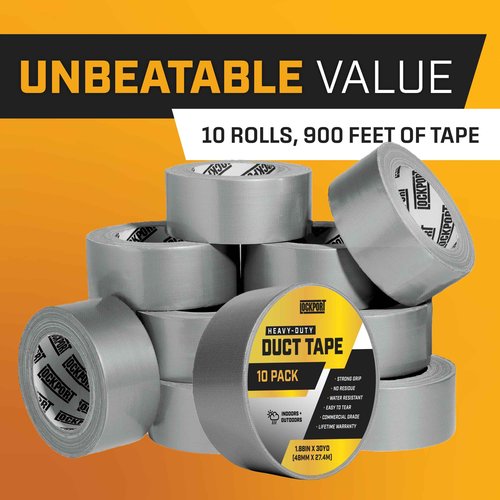 Lockport Duct Tape Heavy Duty Waterproof - 10 Roll Pack Silver Duct Tape Bulk - 30 Yards x 2 Inch - No Residue, Flexible, Strong, All- Weather Resistant and Easy Tear - Grey Heavy Duty