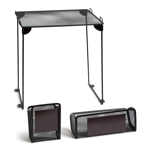 U Brands Black Mesh Locker Organization Kit, Includes Magnetic Cup, Folding Shelf and Bin, 3 Pieces