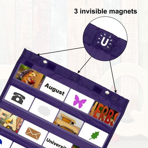 PATIKIL Magnetic Pocket Chart, Small Pocket Chart Mini Double Sided Classroom Pocket Chart Organizer Wall Hanging for Classroom Supplies, Dark Purple