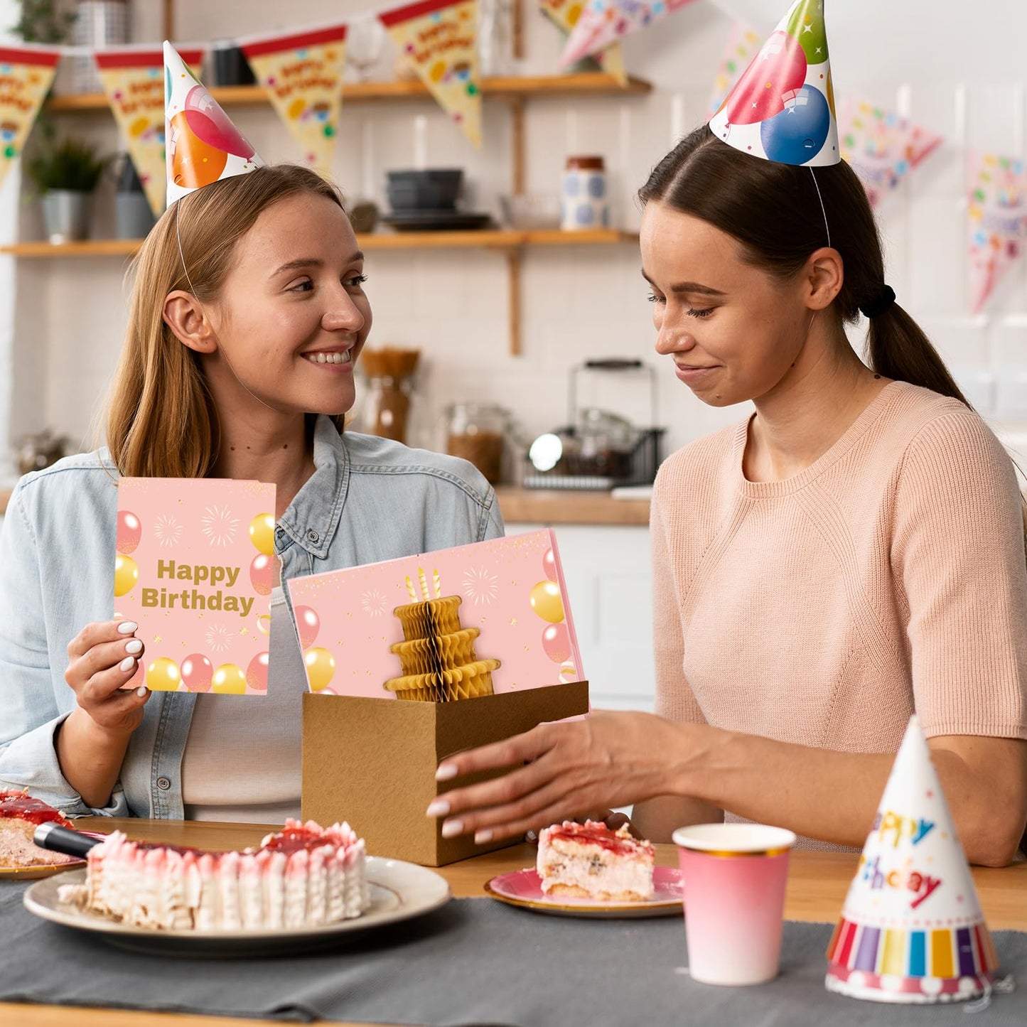 6 Slots 3D Happy Birthday Gift Card Booklet with Envelopes 3D Honeycomb Birthday Money Holder for Cash Gifts Surprise Money Card Sleeves Book Money Gift Ideas for Teacher Employee Friends (Pink)