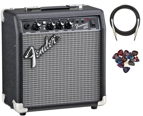 Fender Frontman 10G Guitar Combo Amplifier - Black Bundle with Cable and Austin Bazaar Exclusive 12-Pack Picks