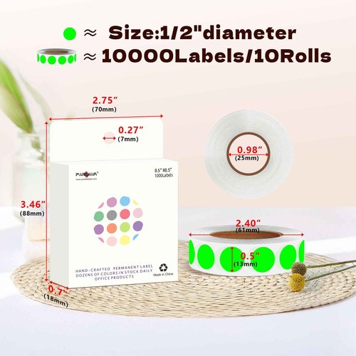 PARLAIM 10000PCS 1/2 Inch Round Color-Code Dot Stickers,Circle Color Coding Label Sticker for Home Office (Fluorescent Green)