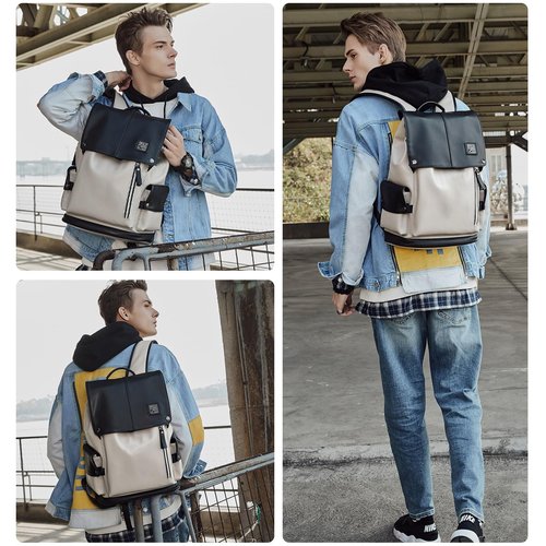 MATE ELAN Vintage Leather Travel Backpack For Men Fit 15.6 inch Laptop Waterproof Large School Casual Bookbag Work College Smooth Zipper Backpack Gift