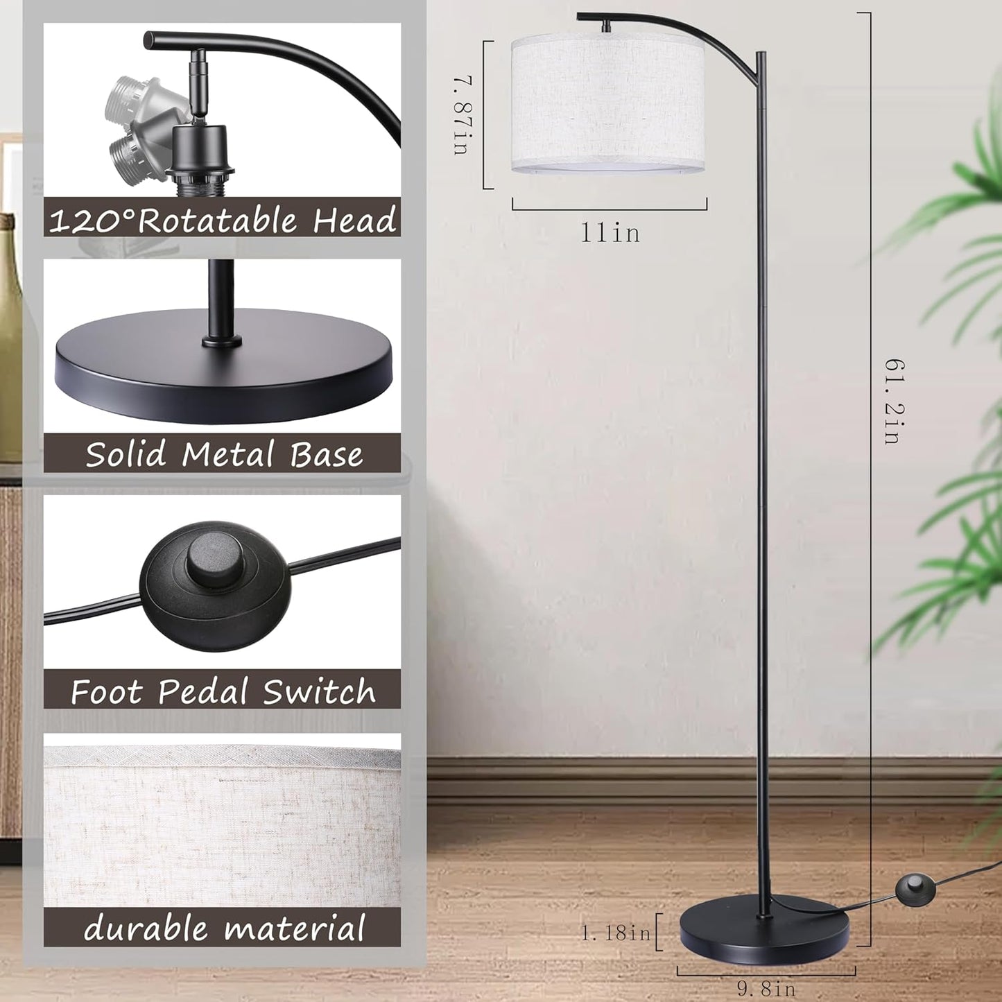 Skiennix Floor Lamp - Stylish Standing Lamp with Linen Shade for Home Décor | Bulb Included