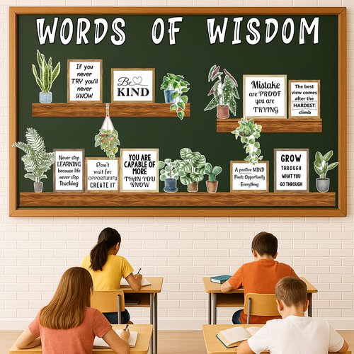 Arosche Classroom Decor Bulletin Board Decorations Set Words of Wisdom Potted Plant Greenery Cutouts Motivational Welcome Back to School Bulletin Board Border for Classroom Chalkboard Wall Door