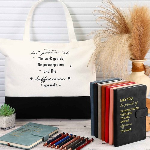 Paterr 12 Sets Thank You Appreciation Gifts Leather Notebooks Canvas Tote Bags Ballpoint Pens for Employee (Chic Colors)