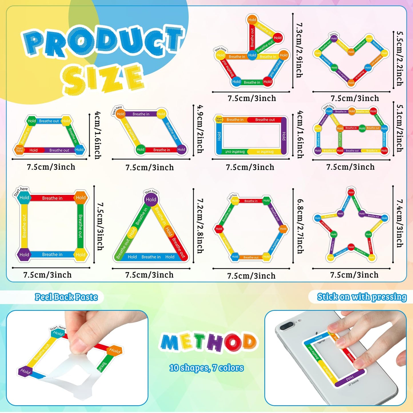 Crtiin 50 Pieces Anxiety Sensory Stickers for Anxiety Relief Calm Textured Mental Health Stickers Breathing Fidget Relief Strips for ADHD Teen Adult Office Classroom Desk Stress(Fresh Style)