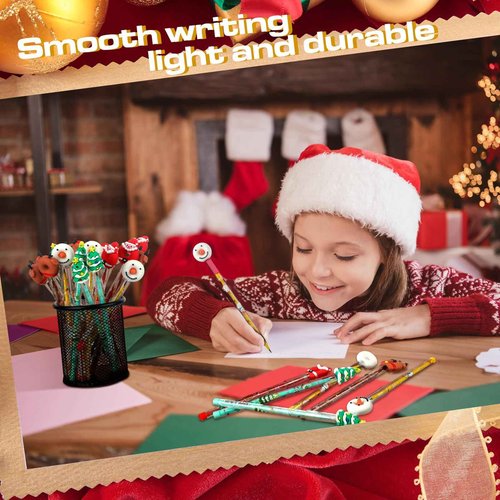 Qilery 100 Pcs Christmas Pencils Multi Point Stackable Push Pencils Christmas Plastic with Silicone Santa Xmas Tree Deer and Snowman for School Reward Party Favor Children New Year Supply
