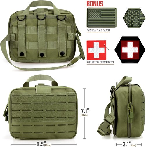 LIVANS Tactical Molle Medical Pouch - Large Capacity IFAK with Quick Release & Headrest Mount | Includes Flag & Cross Patch