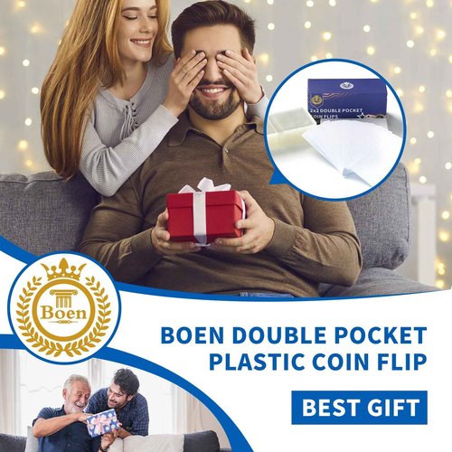 Boen 1200 Pieces 2x2 Double Pocket Coin Flip Clear Safe Long Term Storage Coin Sleeves Coin Collection Holder with Inserts