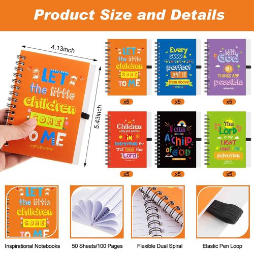 60 Pcs Bulk Christian Gifts for Kids Bible Verse Spiral Notebooks Christian Ballpoint Pen Prayer Journal Inspirational Notepads Tracts Religious Party Favor for Kids Women Church Office