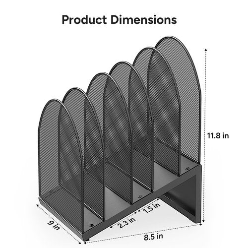 OUTIOE 5-Section Desk File Organizer, Metal Mesh Folder Organizer for Documents, Mail & Office Papers (Black)