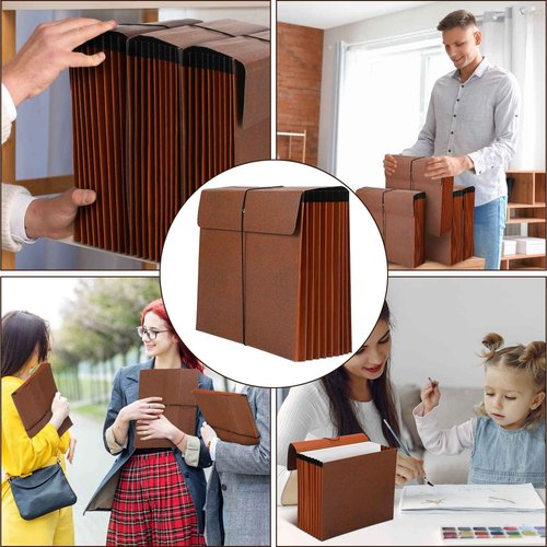 PerKoop 5 Pcs Expanding File Folder with Flap 7 Inch Expansion Expanding File Wallet with Elastic Cord Closure Letter Size Heavy Duty Document Organizer, 10 Slots, Brown