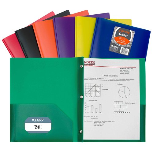 C-Line Two-Pocket Heavyweight Poly Portfolio with Prongs, For Letter Size Papers, Includes Business Card Slot, 1 Display Case of 36 Portfolios, Assorted Colors (33960-36)