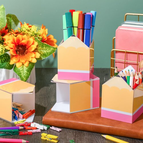 Sherr 6 Pcs Pencil Shaped Pen Holders for Classroom, Cute Acrylic Pencil Cups, Back to School Stationery Storage Organizers for School Office Supplies Teacher Desk Home Table Decor (Classic)