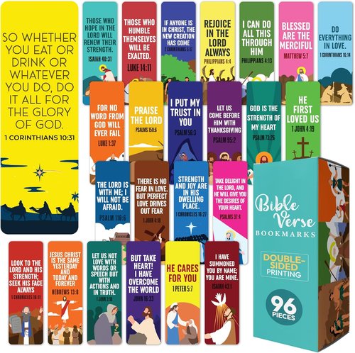 96 Bible Bookmark Pack - Inspirational Verses for Kids & Adults | Multiple Designs for Study & Gifts