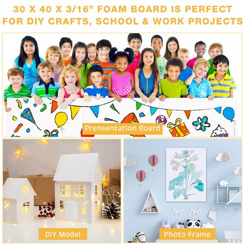 Tenceur 20 Pcs Large Foam Boards Bulk Foam Core Backing Board 3/16 Inch Thickness Foam Core Board Foam Poster Boards for Presentations, School, Office, Art Projects(White,30 x 40 x 3/16 Inches)