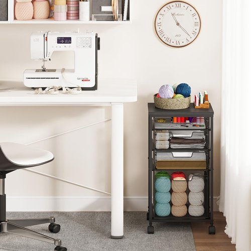 Sbanmao Rolling Storage Cart with Drawers, Utility Cart with Wooden Tabletop and Lockable Wheels Multifunctional Storage Organizer Craft Cart for Classroom, Bedroom, Bathroom, Office, Black