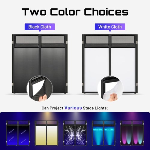 CAHAYA DJ Booth Stand - Portable DJ Table Facade with Double Top Corners | Black & White Scrims, Easy Setup, 40"L x 20"W