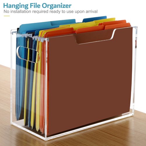 DINGHUO Acrylic File Folder Organizer, Hanging File Organizer Box, File Holder with Handles for Letter Size/A4, Clear File Box Desktop Folder Storage for Office Home Work -1 Pack